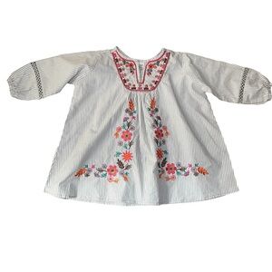 Striped Floral Embroidered Blouse